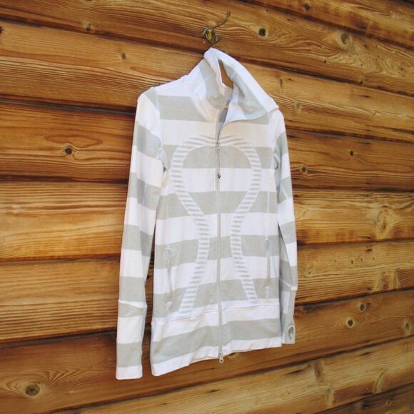 Lululemon In Stride Jacket Brushed White Silver Spoon Wide Bold Multi Stripe - Picture 5 of 12